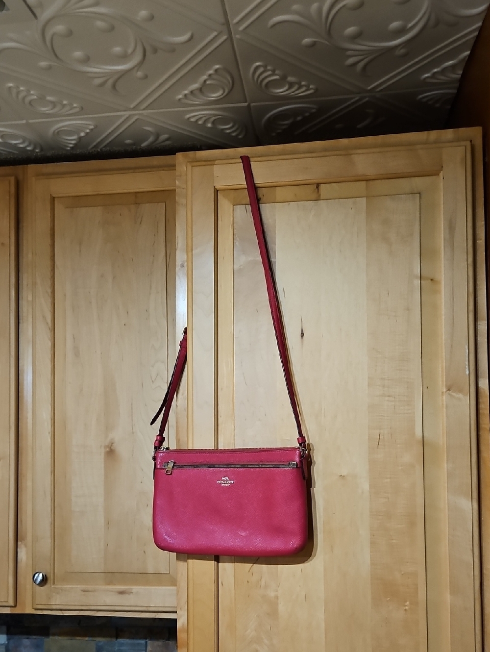 Coach East West Crossbody Shoulder Bag With Removable Pop-Up Pouch Pink Leather